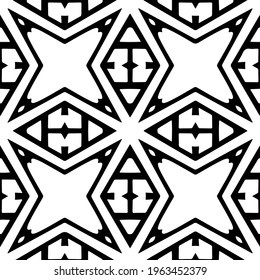 Geometric vector pattern with triangular elements. Seamless abstract ornament for wallpapers and backgrounds. Black and white colors.