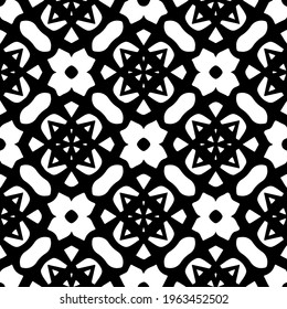  Geometric vector pattern with triangular elements. Seamless abstract ornament for wallpapers and backgrounds. Black and white colors.