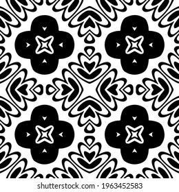  Geometric vector pattern with triangular elements. Seamless abstract ornament for wallpapers and backgrounds. Black and white colors.