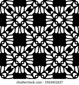  Geometric vector pattern with triangular elements. Seamless abstract ornament for wallpapers and backgrounds. Black and white colors.