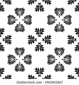  Geometric vector pattern with triangular elements. Seamless abstract ornament for wallpapers and backgrounds. Black and white colors.