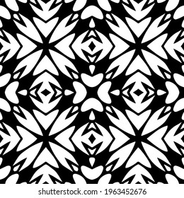  Geometric vector pattern with triangular elements. Seamless abstract ornament for wallpapers and backgrounds. Black and white colors.