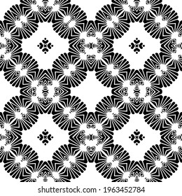  Geometric vector pattern with triangular elements. Seamless abstract ornament for wallpapers and backgrounds. Black and white colors.