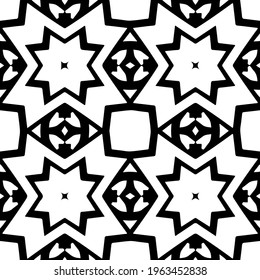  Geometric vector pattern with triangular elements. Seamless abstract ornament for wallpapers and backgrounds. Black and white colors.