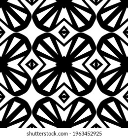  Geometric vector pattern with triangular elements. Seamless abstract ornament for wallpapers and backgrounds. Black and white colors.