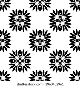  Geometric vector pattern with triangular elements. Seamless abstract ornament for wallpapers and backgrounds. Black and white colors.