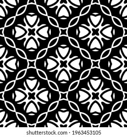  Geometric vector pattern with triangular elements. Seamless abstract ornament for wallpapers and backgrounds. Black and white colors.