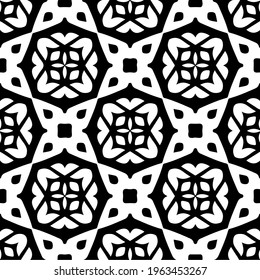  Geometric vector pattern with triangular elements. Seamless abstract ornament for wallpapers and backgrounds. Black and white colors.
