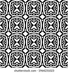 Geometric vector pattern with triangular elements. Seamless abstract ornament for wallpapers and backgrounds. Black and white colors.