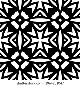  Geometric vector pattern with triangular elements. Seamless abstract ornament for wallpapers and backgrounds. Black and white colors.