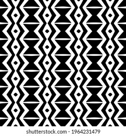  Geometric vector pattern with triangular elements. Seamless abstract ornament for wallpapers and backgrounds. Black and white colors.