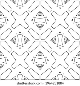  Geometric vector pattern with triangular elements. Seamless abstract ornament for wallpapers and backgrounds. Black and white colors.
