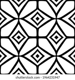 Geometric vector pattern with triangular elements. Seamless abstract ornament for wallpapers and backgrounds. Black and white colors.
