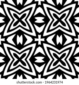  Geometric vector pattern with triangular elements. Seamless abstract ornament for wallpapers and backgrounds. Black and white colors.