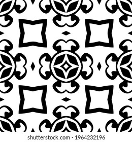  Geometric vector pattern with triangular elements. Seamless abstract ornament for wallpapers and backgrounds. Black and white colors.