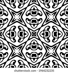  Geometric vector pattern with triangular elements. Seamless abstract ornament for wallpapers and backgrounds. Black and white colors.