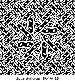 Geometric vector pattern with triangular elements. Seamless abstract ornament for wallpapers and backgrounds. Black and white colors.