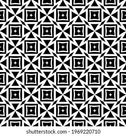 Geometric vector pattern with triangular elements. Seamless abstract ornament for wallpapers and backgrounds. Black and white colors.