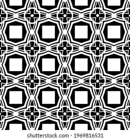  Geometric vector pattern with triangular elements. Seamless abstract ornament for wallpapers and backgrounds. Black and white colors.