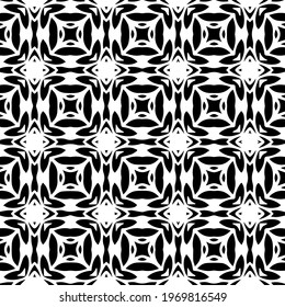  Geometric vector pattern with triangular elements. Seamless abstract ornament for wallpapers and backgrounds. Black and white colors.