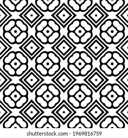  Geometric vector pattern with triangular elements. Seamless abstract ornament for wallpapers and backgrounds. Black and white colors.