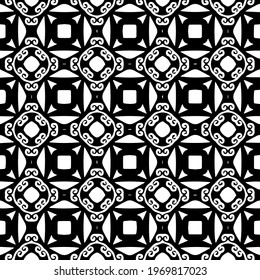  Geometric vector pattern with triangular elements. Seamless abstract ornament for wallpapers and backgrounds. Black and white colors.