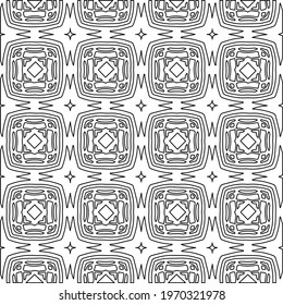  Geometric vector pattern with triangular elements. Seamless abstract ornament for wallpapers and backgrounds. Black and white colors.