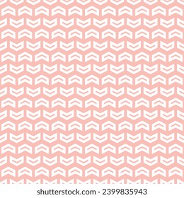 Geometric vector pattern with white arrows. Geometric modern pink white ornament. Seamless abstract background