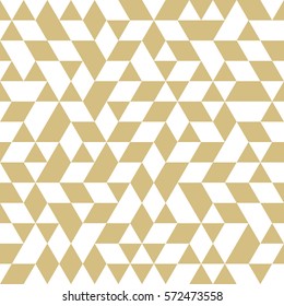 Geometric vector pattern with white and golden triangles. Geometric modern ornament. Seamless abstract background.