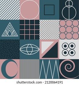 Geometric vector pattern white pink and blue