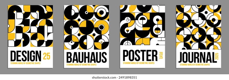 Afiches y carteles de Vector geométrico en estilo Bauhaus, maquetación para Formas publicitarias, portada mecánica, de folletos o libros.