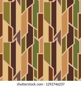 Geometric vector retro brown seamless pattern with different geometrical forms. Square, triangle, rectangle. Modern techno minimal design. Abstract background. Graphic vintage Illustration