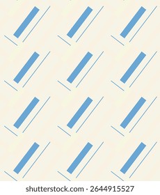 Geometric vector seamless background with diagonally spaced blue rectangles.