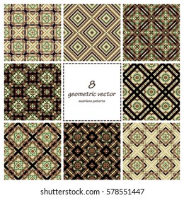 Geometric vector seamless decorative patterns set. Wrapping, tiling. Vector backgrounds collection. Graphic texture ornaments for design. Eps10