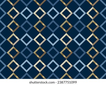 Geometric vector seamless pattern in blue and gold colors. Pattern for textiles, wrapping paper, covers, wallpapers and backgrounds