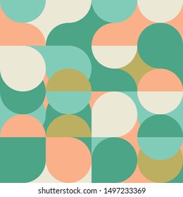 Geometric vector seamless pattern with circle shapes in pastel colors. Modern mosaic background in retro style.