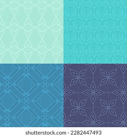 geometric vector seamless pattern collection set of blue color backgrounds with trendy minimal banners cute abstract geometric texture.