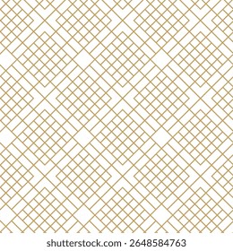 Geometric vector seamless pattern with crossed lines, triangles, squares abstract background. Simple minimalistic gold and white design. Single color, gold and white.