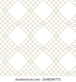 Vetor geométrico padrão sem emenda com linhas cruzadas, triângulos, quadrados fundo abstrato. Simples design minimalista em ouro e branco. Cor única, dourado e branco.
