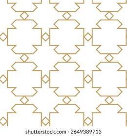 Geometric vector seamless pattern with crossed lines, triangles, squares abstract background. Simple minimalistic gold and white design. Single color, gold and white.
