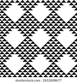 Geometric vector seamless pattern with crossed lines, triangles, squares abstract background. Simple minimalistic black and white design. Single color, black and white.