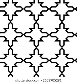 Vetor geométrico padrão sem emenda com linhas cruzadas, triângulos, quadrados fundo abstrato. Design simples e minimalista em preto e branco. Cor única, preto e branco.