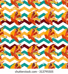 Geometric vector seamless pattern - Red fox and feather 