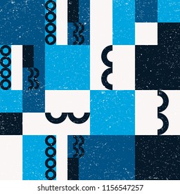 Geometric vector seamless pattern in retro style . Modern  background with circles, semi circles, squares, lines and other simple shapes.
