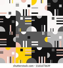 Geometric vector seamless pattern in retro style . Modern  background with circles, lines and other simple shapes.