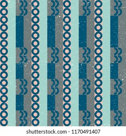 Geometric vector seamless pattern in retro style . Modern  background with circles, semi circles, squares, lines and other simple shapes.
