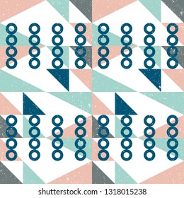 Geometric vector seamless pattern in retro style . Modern  background with circles, semi circles, squares, lines and other simple shapes.
