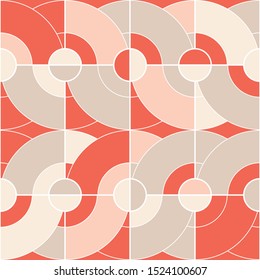 Geometric vector seamless pattern in retro style . Modern background with circles and semicircles inspired by midcentury design.