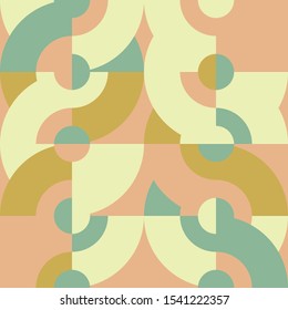 Geometric vector seamless pattern in retro style . Modern background with circles and semicircles inspired by midcentury design.