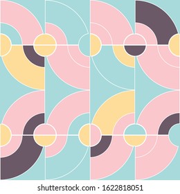 Geometric Vector Seamless Pattern In Retro Style . Modern Background With Circles And Semicircles Inspired By Midcentury Design.